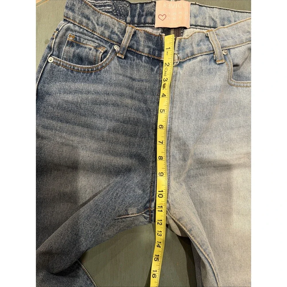 Revice Two‎ Tone Split Blue Jeans Size 28 Yin Yang Zipper Made in USA